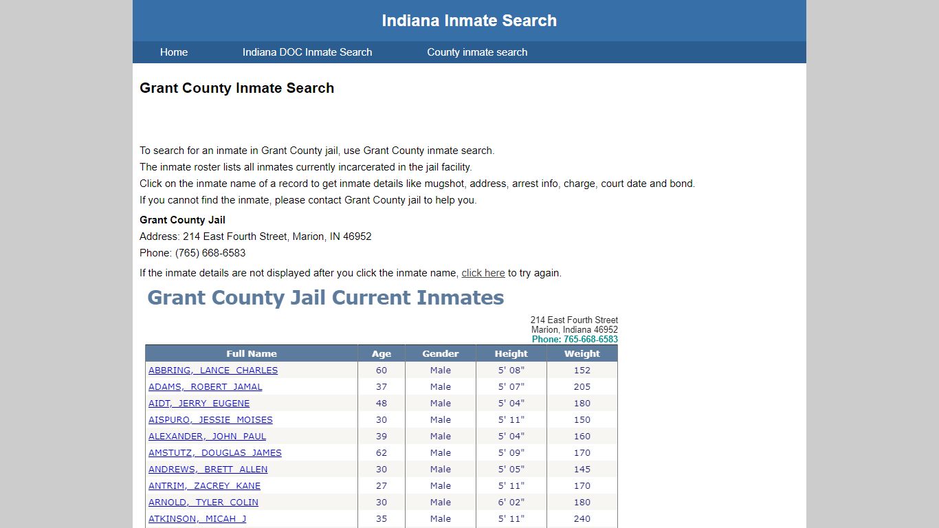 Grant County Inmate Search